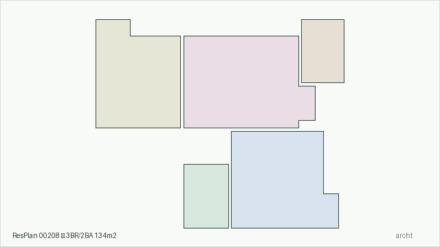 ResPlan 00208 — 3BR/2BA 134m2