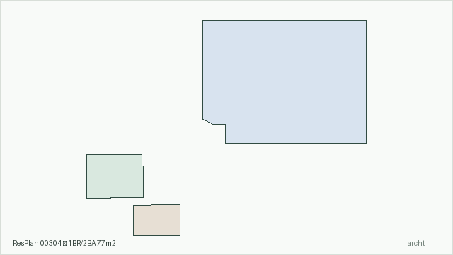 ResPlan 00304 — 1BR/2BA 77m2