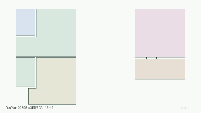 ResPlan 00595 — 3BR/3BA 113m2