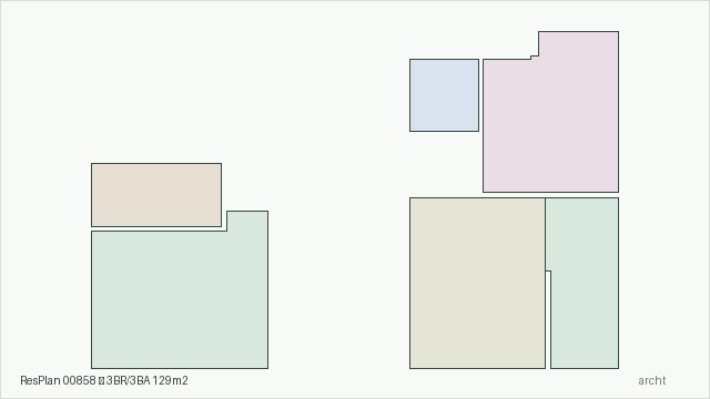 ResPlan 00858 — 3BR/3BA 129m2