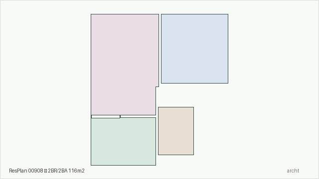 ResPlan 00908 — 2BR/2BA 116m2