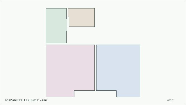 ResPlan 01351 — 2BR/2BA 74m2