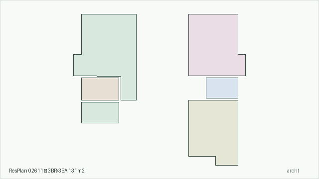 ResPlan 02611 — 3BR/3BA 131m2