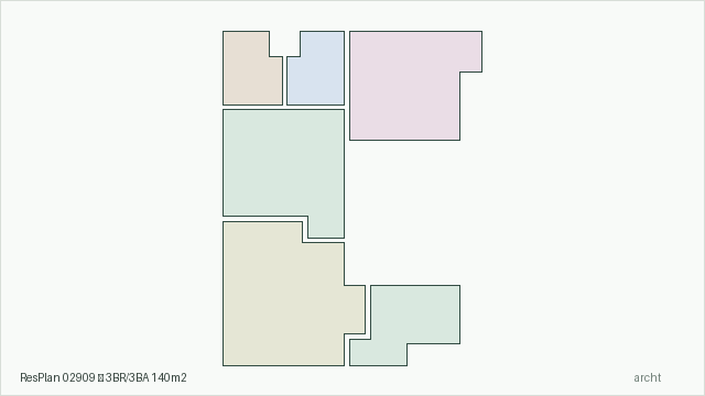 ResPlan 02909 — 3BR/3BA 140m2
