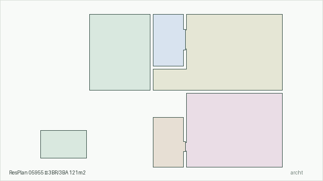 ResPlan 05955 — 3BR/3BA 121m2