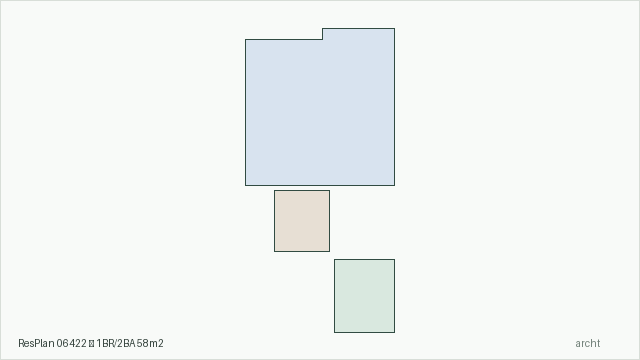 ResPlan 06422 — 1BR/2BA 58m2