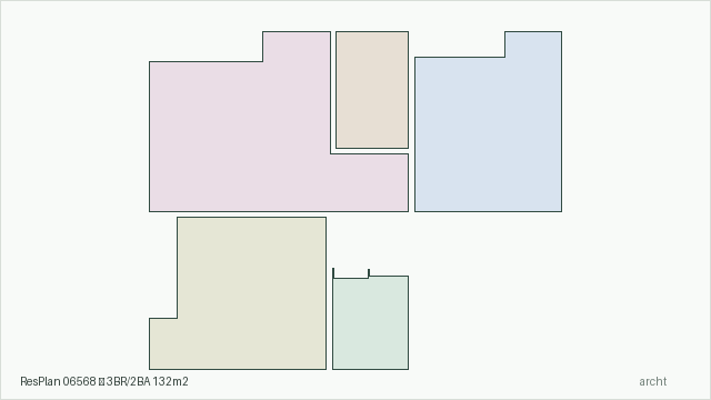 ResPlan 06568 — 3BR/2BA 132m2