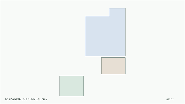 ResPlan 06705 — 1BR/2BA 67m2