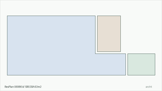 ResPlan 06986 — 1BR/2BA 63m2