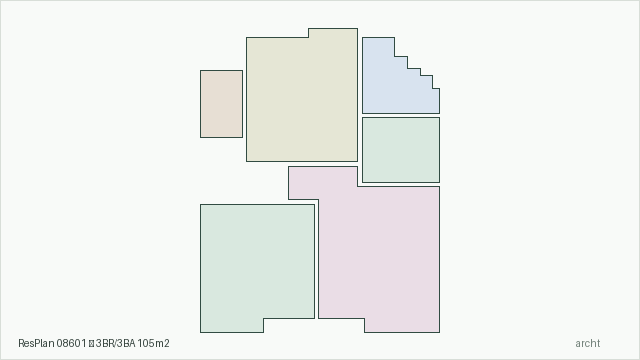 ResPlan 08601 — 3BR/3BA 105m2