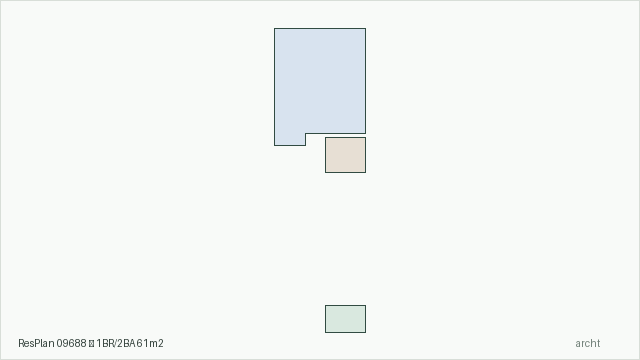 ResPlan 09688 — 1BR/2BA 61m2