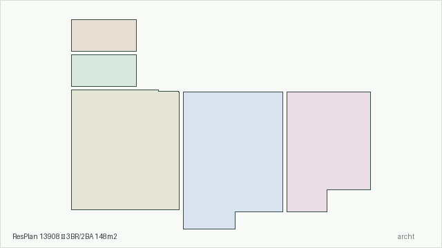 ResPlan 13908 — 3BR/2BA 148m2