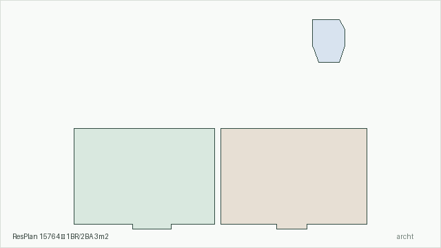 ResPlan 15764 — 1BR/2BA 3m2